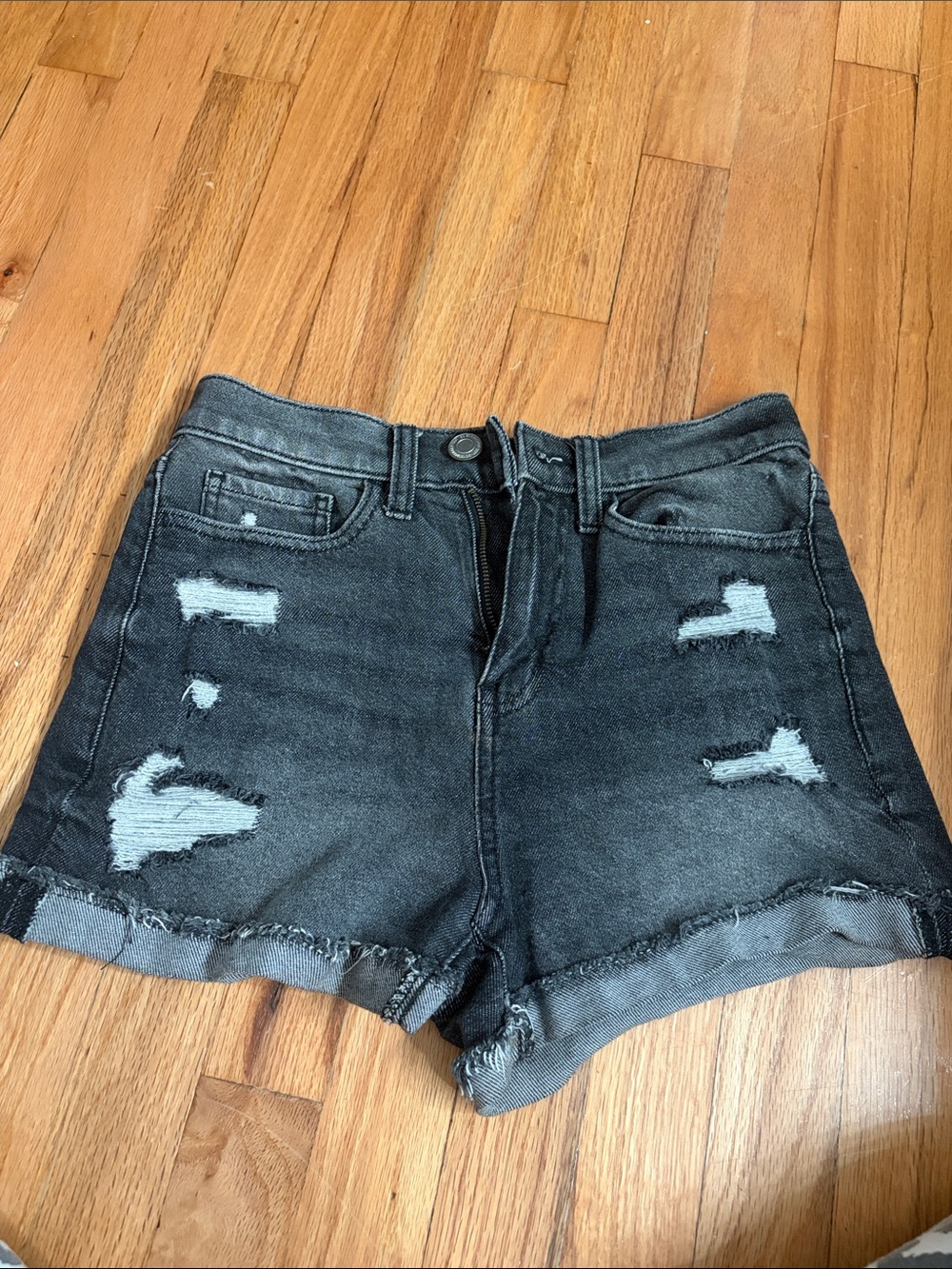 SO Black Distressed High-Rise Denim Shorts
